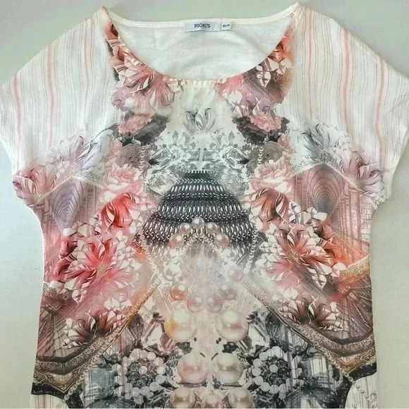 Ricki's Cut Out Back Drapey Knit Top T-Shirt Blouse Pink Grey Ivory Size XS - Picture 13 of 15